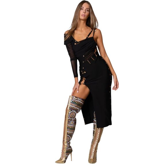 VERSACE CUTOUT MIDI DRESS SIZE 38 IT, S/M US - Picture 11 of 16